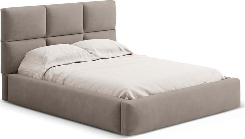 Světle hnědá čalouněná dvoulůžková postel s úložným prostorem s roštem 200x200 cm Libera – Windsor & Co Sofas Windsor & Co Sofas