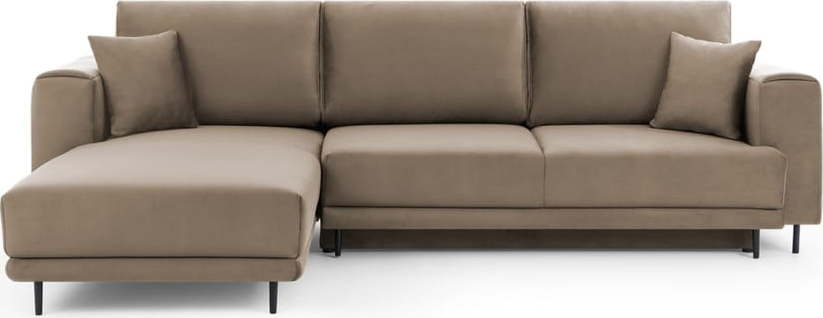 Světle hnědá sametová rozkládací/s úložným prostorem rohová pohovka (levý roh/s lenoškou) Dalia – ELTAP ELTAP