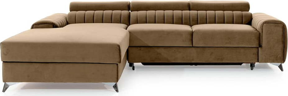 Světle hnědá sametová rozkládací/s úložným prostorem rohová pohovka (levý roh/s lenoškou) Grayson – ELTAP ELTAP