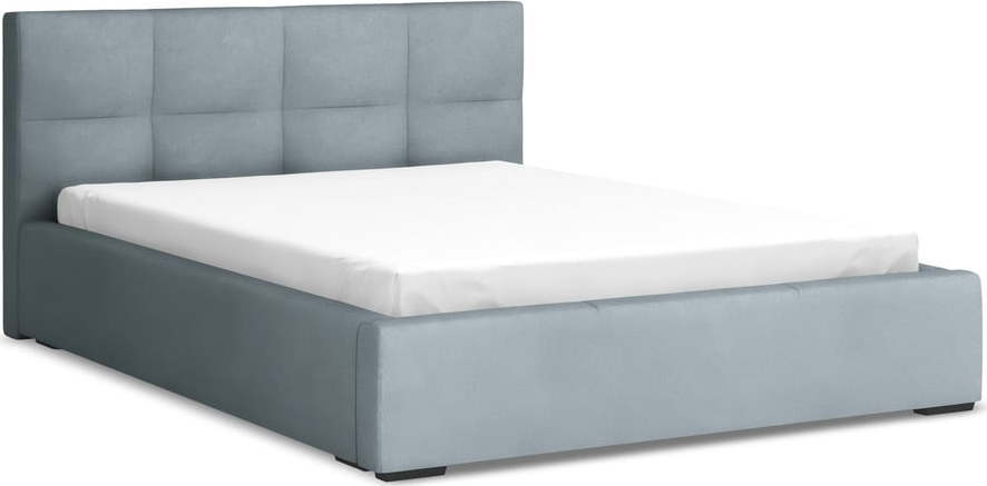 Světle modrá sametová čalouněná dvoulůžková postel s úložným prostorem s roštem 140x200 cm Hiko – Makamii Makamii