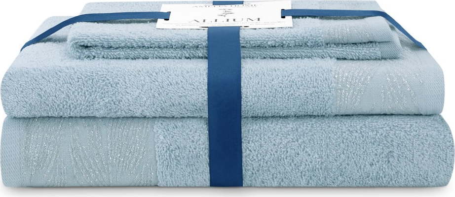 Světle modré froté bavlněné ručníky a osušky v sadě 3 ks Allium – Restilo Restilo