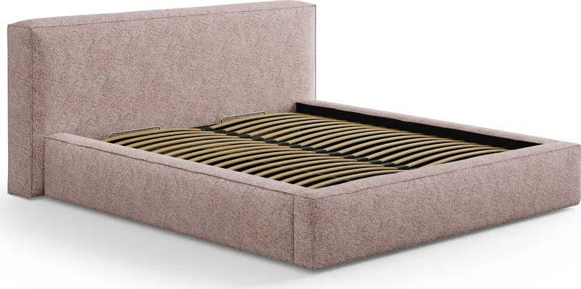 Světle růžová čalouněná dvoulůžková postel s úložným prostorem s roštem 180x200 cm Simon Olivia – Micadoni Micadoni