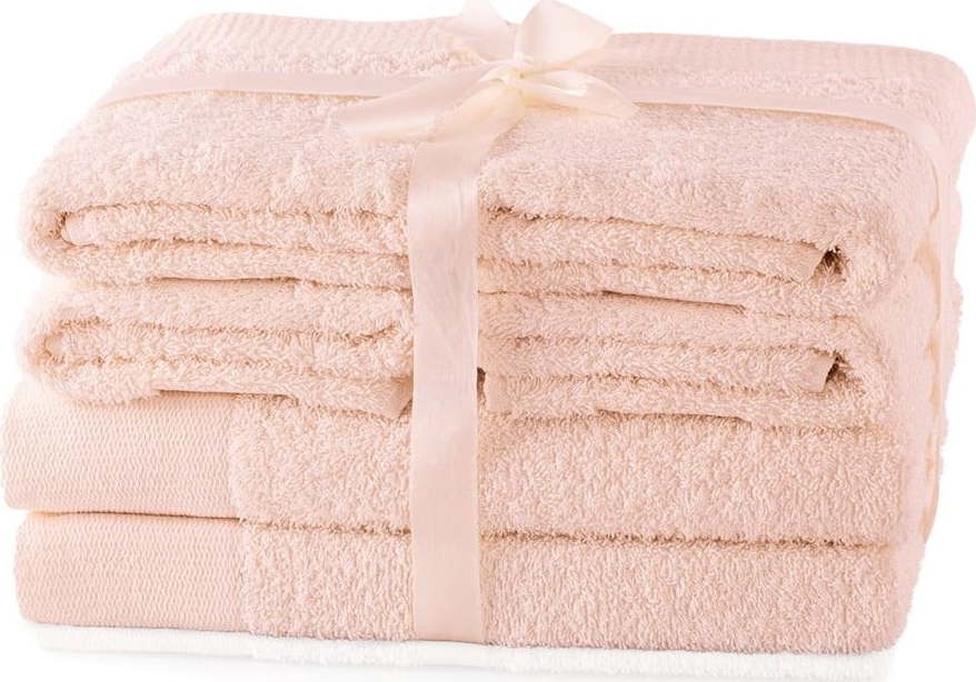 Světle růžové froté bavlněné ručníky a osušky v sadě 6 ks Amari – Restilo Restilo
