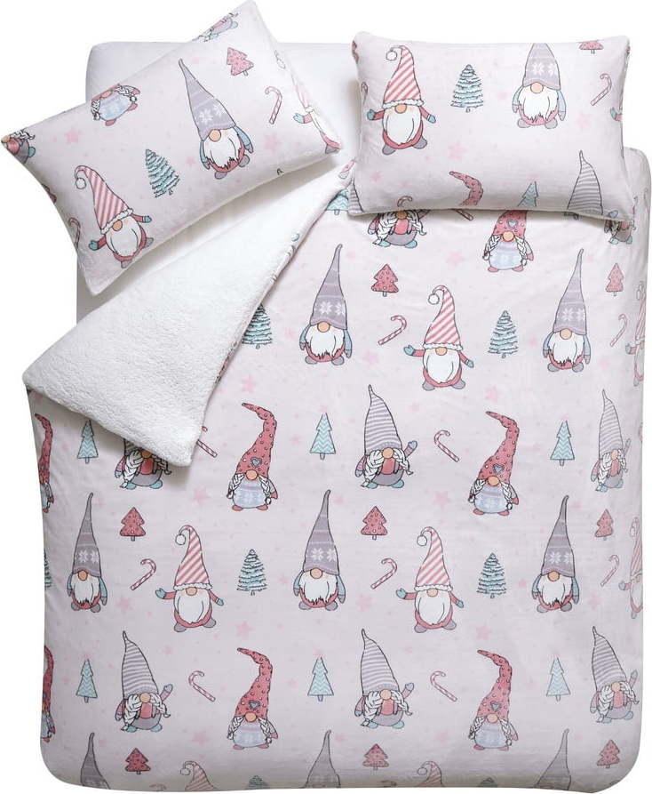 Světle růžové povlečení na dvoulůžko z mikroplyše 200x200 cm Festive Gnomes – Catherine Lansfield Catherine Lansfield