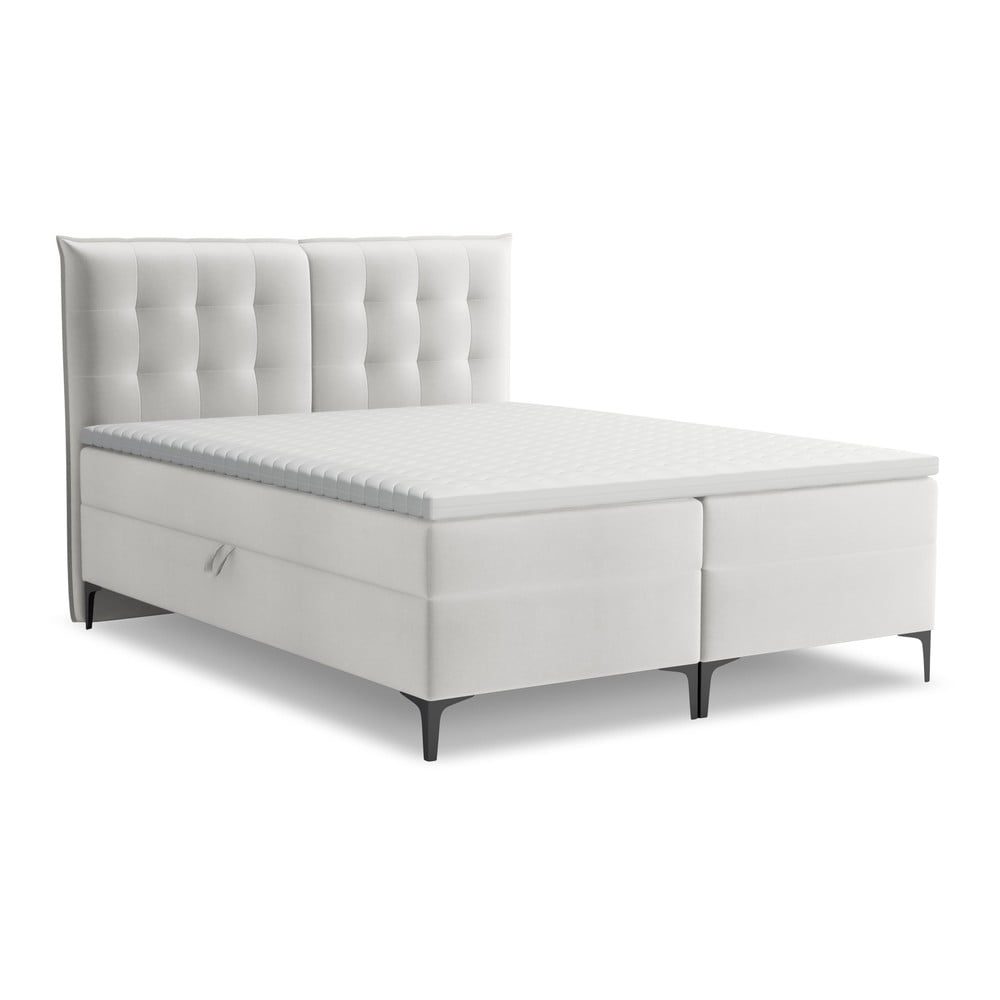 Světle šedá boxspring postel s úložným prostorem 140x200 cm Mikana – Makamii Makamii