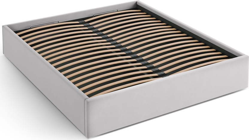 Světle šedá čalouněná dvoulůžková postel s úložným prostorem/bez čela s roštem 140x200 cm Susan – Micadoni Micadoni