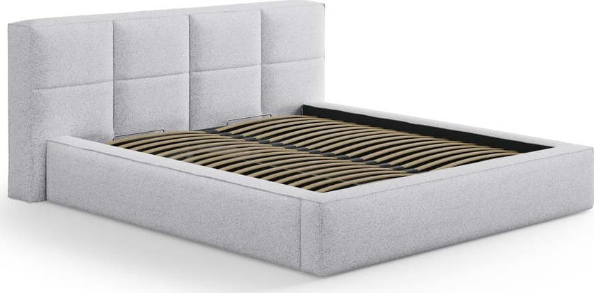 Světle šedá čalouněná dvoulůžková postel s úložným prostorem s roštem 160x200 cm Simon Darren – Micadoni Micadoni