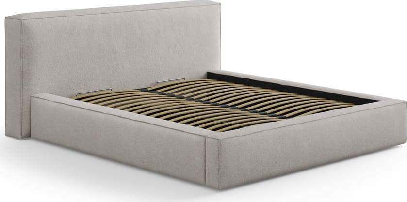 Světle šedá čalouněná dvoulůžková postel s úložným prostorem s roštem 180x200 cm Simon Olivia – Micadoni Micadoni