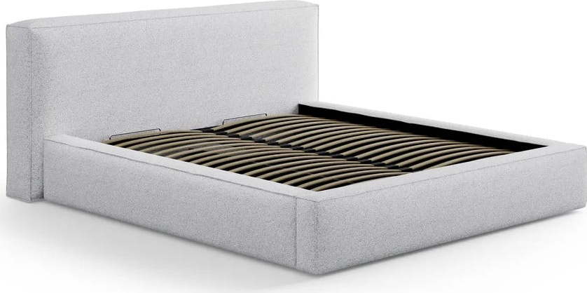 Světle šedá čalouněná dvoulůžková postel s úložným prostorem s roštem 180x200 cm Simon Olivia – Micadoni Micadoni