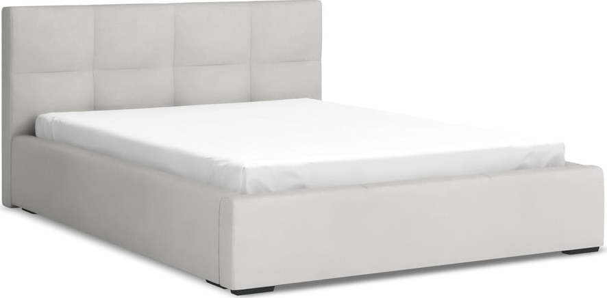 Světle šedá sametová čalouněná dvoulůžková postel s úložným prostorem s roštem 140x200 cm Hiko – Makamii Makamii