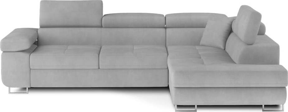 Světle šedá sametová rozkládací/s úložným prostorem rohová pohovka (pravý roh/do L) Anton – ELTAP ELTAP