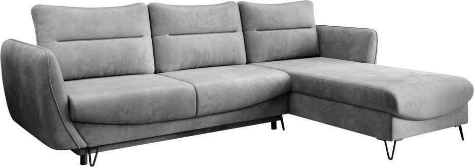 Světle šedá sametová rozkládací/s úložným prostorem rohová pohovka (pravý roh/s lenoškou) Silva – ELTAP ELTAP