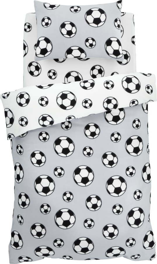 Světle šedé fleecové dětské povlečení na dvoulůžko 200x200 cm Football – Catherine Lansfield Catherine Lansfield