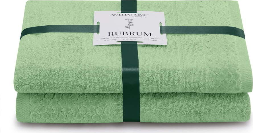 Světle zelené froté bavlněné ručníky a osušky v sadě 2 ks Rubrum – Restilo Restilo