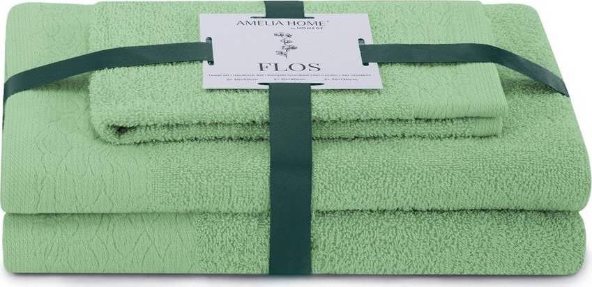 Světle zelené froté bavlněné ručníky a osušky v sadě 3 ks Flos – Restilo Restilo