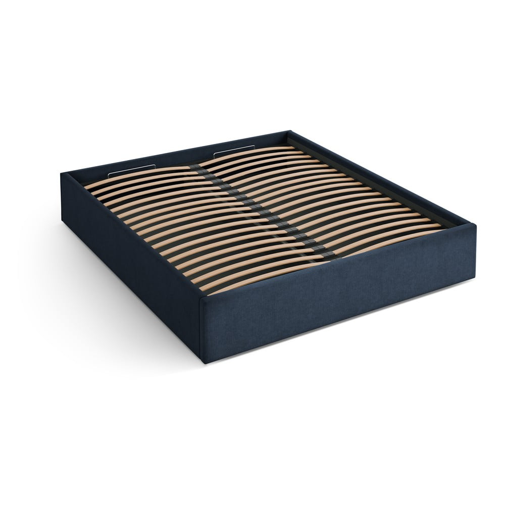 Tmavě modrá čalouněná dvoulůžková postel s úložným prostorem/bez čela s roštem 180x200 cm Susan – Micadoni Micadoni