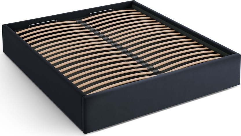 Tmavě modrá čalouněná dvoulůžková postel s úložným prostorem/bez čela s roštem 200x200 cm Susan – Micadoni Micadoni