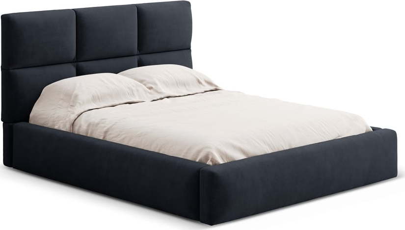 Tmavě modrá čalouněná dvoulůžková postel s úložným prostorem s roštem 140x200 cm Libera – Windsor & Co Sofas Windsor & Co Sofas