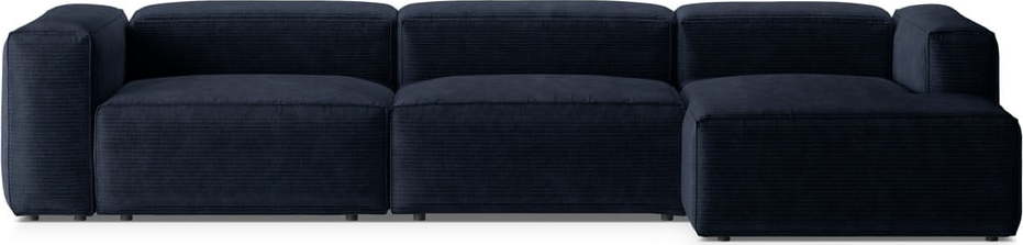 Tmavě modrá manšestrová rohová pohovka (pravý roh/s lenoškou) Bergano – Cosmopolitan Design Cosmopolitan design