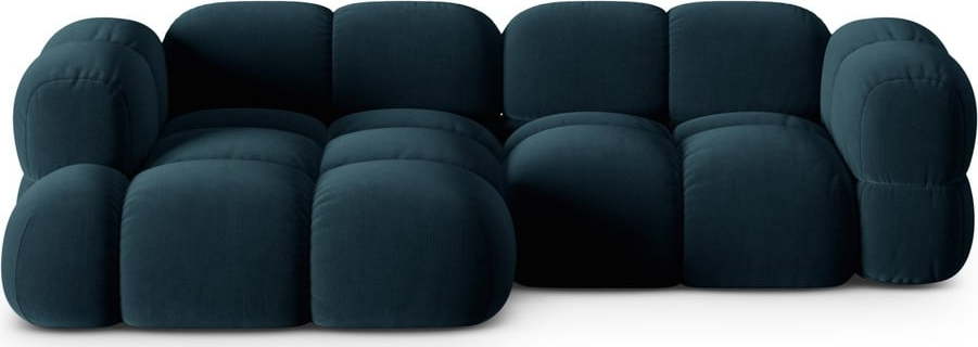 Tmavě modrá sametová rohová pohovka (levý roh/s lenoškou) Loretto – Cosmopolitan Design Cosmopolitan design