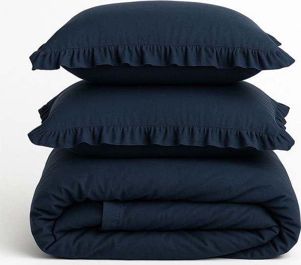 Tmavě modré povlečení na jednolůžko z bavlny Renforcé 140x200 cm Ruffle Striped – Mila Home Luxury Mila Home Luxury