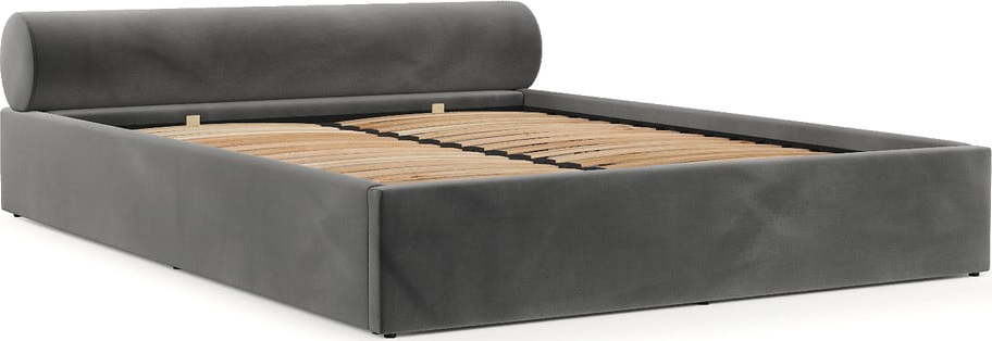 Tmavě šedá čalouněná dvoulůžková postel s úložným prostorem s roštem 160x200 cm Solvo – Maison de Rêve Maison de Reve