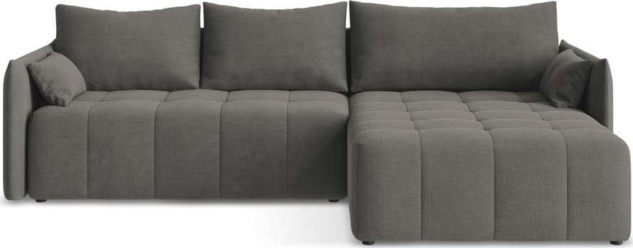 Tmavě šedá rozkládací/s úložným prostorem rohová pohovka (pravý roh/s lenoškou) Moku – Makamii Makamii