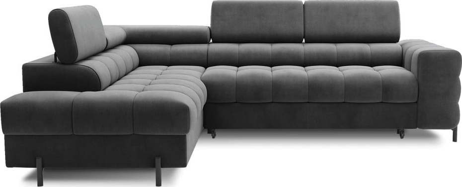 Tmavě šedá sametová rozkládací/s úložným prostorem rohová pohovka (levý roh/do L) Ferucce – ELTAP ELTAP