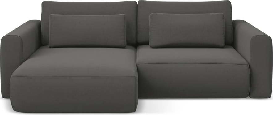 Tmavě šedá sametová rozkládací/s úložným prostorem rohová pohovka (levý roh/s lenoškou) Kapua – Makamii Makamii