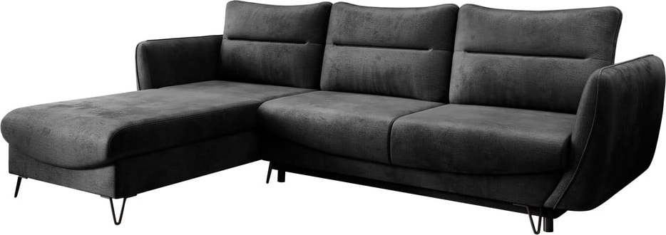 Tmavě šedá sametová rozkládací/s úložným prostorem rohová pohovka (levý roh/s lenoškou) Silva – ELTAP ELTAP