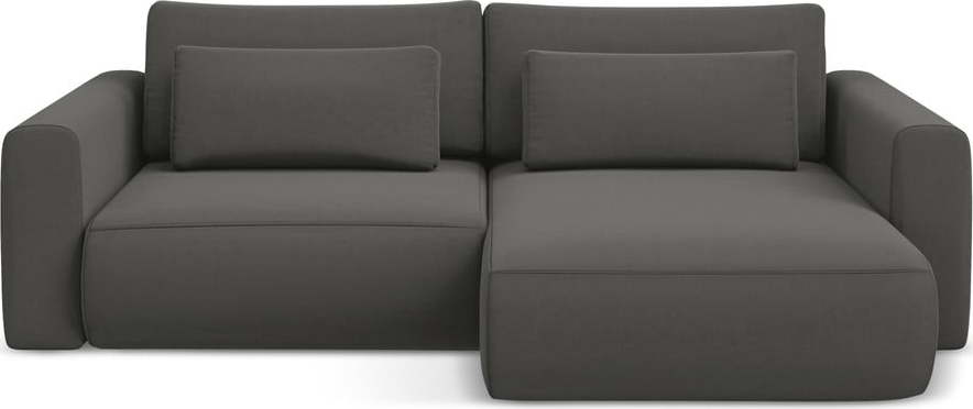 Tmavě šedá sametová rozkládací/s úložným prostorem rohová pohovka (pravý roh/s lenoškou) Kapua – Makamii Makamii