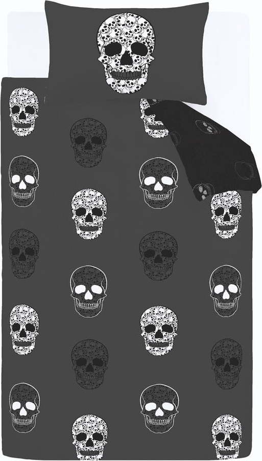 Tmavě šedé dětské povlečení na dvoulůžko 200x200 cm Skulls – Catherine Lansfield Catherine Lansfield