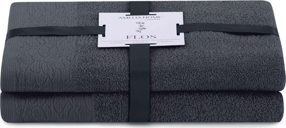 Tmavě šedé froté bavlněné ručníky a osušky v sadě 2 ks Flos – Restilo Restilo
