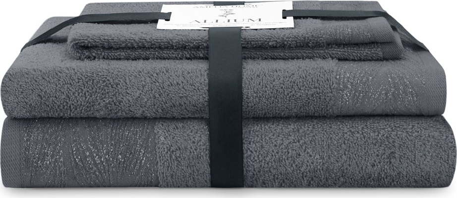 Tmavě šedé froté bavlněné ručníky a osušky v sadě 3 ks Allium – Restilo Restilo
