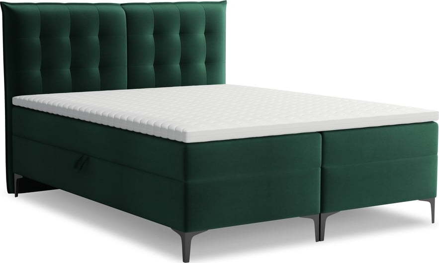 Tmavě zelená boxspring postel s úložným prostorem 140x200 cm Mikana – Makamii Makamii