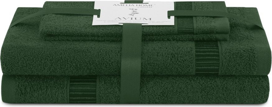 Tmavě zelené froté bavlněné ručníky a osušky v sadě 3 ks Avium – Restilo Restilo