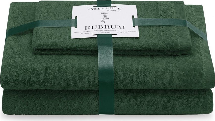 Tmavě zelené froté bavlněné ručníky a osušky v sadě 3 ks Rubrum – Restilo Restilo