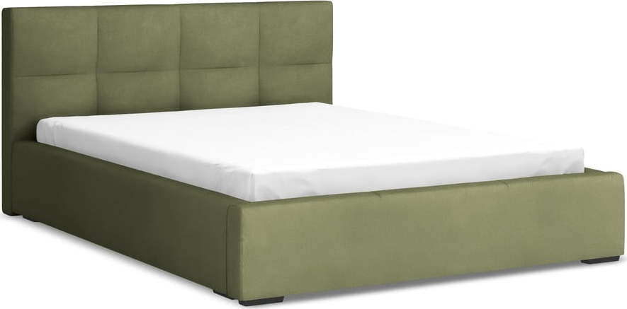 Zelená sametová čalouněná dvoulůžková postel s úložným prostorem s roštem 140x200 cm Hiko – Makamii Makamii