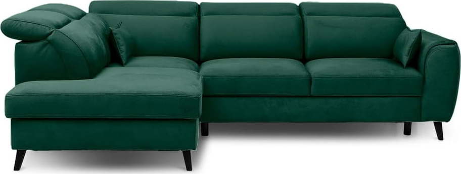 Zelená sametová rozkládací/s úložným prostorem rohová pohovka (levý roh/do L) Noble – ELTAP ELTAP