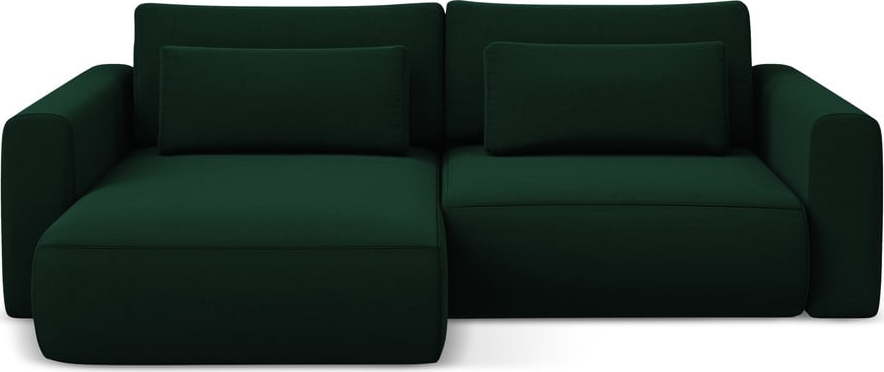 Zelená sametová rozkládací/s úložným prostorem rohová pohovka (levý roh/s lenoškou) Kapua – Makamii Makamii