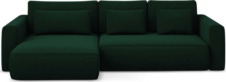 Zelená sametová rozkládací/s úložným prostorem rohová pohovka (levý roh/s lenoškou) Kapua – Makamii Makamii