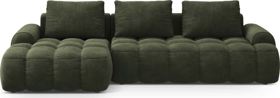 Zelená sametová rozkládací/s úložným prostorem rohová pohovka (levý roh/s lenoškou) Linz – Cosmopolitan Design Cosmopolitan design