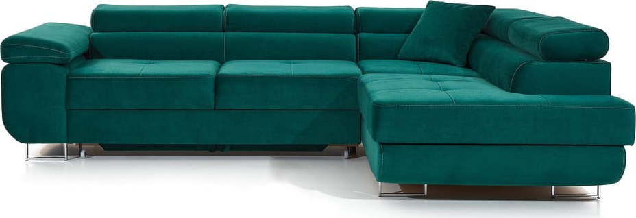 Zelená sametová rozkládací/s úložným prostorem rohová pohovka (pravý roh/do L) Anton – ELTAP ELTAP