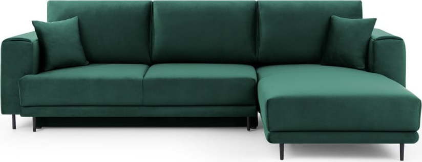 Zelená sametová rozkládací/s úložným prostorem rohová pohovka (pravý roh/s lenoškou) Dalia – ELTAP ELTAP