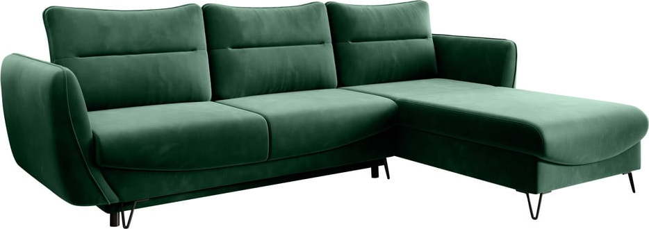 Zelená sametová rozkládací/s úložným prostorem rohová pohovka (pravý roh/s lenoškou) Silva – ELTAP ELTAP