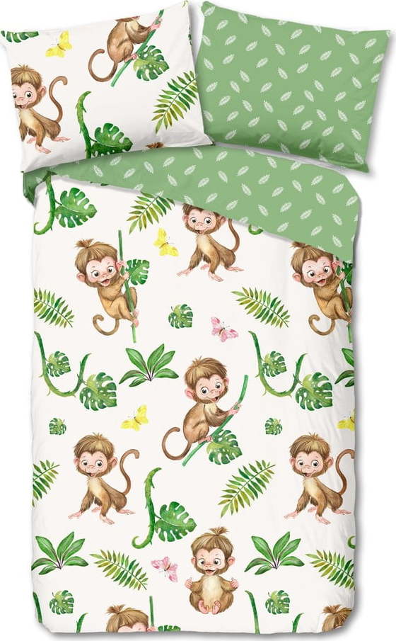 Zelené/béžové bavlněné dětské povlečení na jednolůžko 140x200 cm Play – Good Morning GOOD MORNING