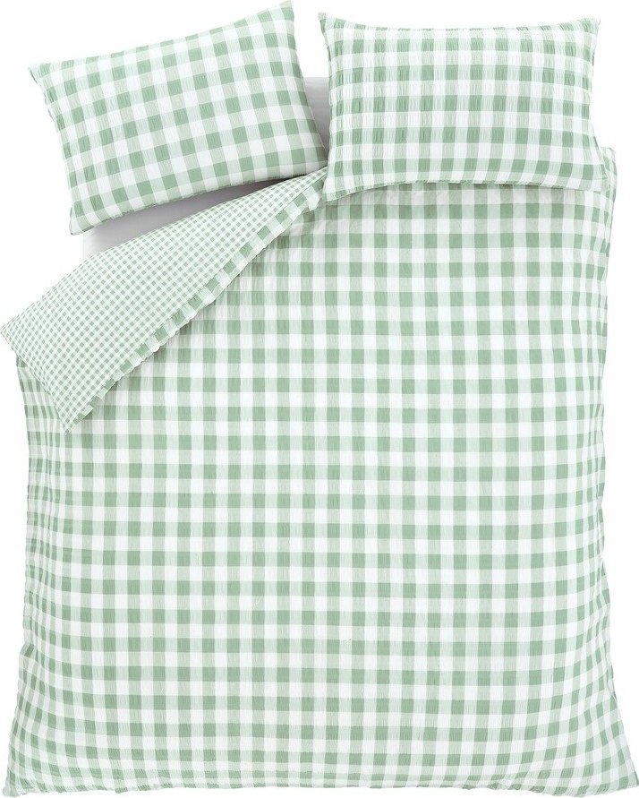 Zelené krepové povlečení na dvoulůžko/prodloužené 230x220 cm Seersucker Gingham Check – Catherine Lansfield Catherine Lansfield
