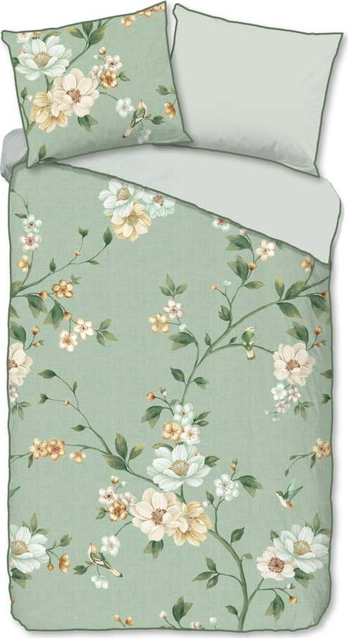 Zelené povlečení na jednolůžko/prodloužené z bavlněného saténu 140x220 cm Sizena – Descanso Descanso