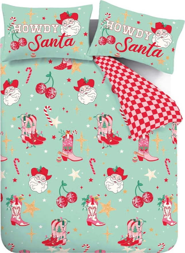 Zelené/růžové povlečení na dvoulůžko 200x200 cm Santa's Howdy Christmas – Catherine Lansfield Catherine Lansfield