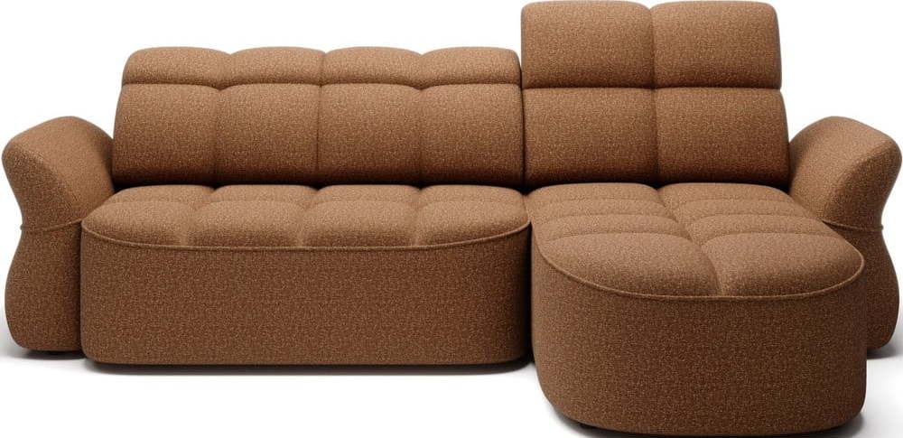 Žlutá/hnědá sametová rozkládací/s úložným prostorem rohová pohovka (pravý roh/s lenoškou) Beneth – ELTAP ELTAP